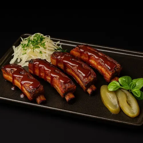 Costiţe BBQ cu varză și castravete murat