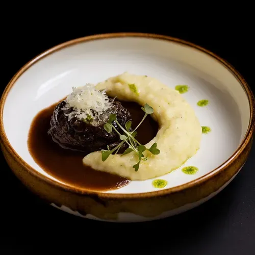 Obrăjori de vițel cu piure cu trufe