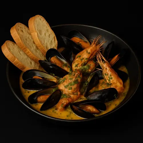 Soute cu creveți și midii în sos