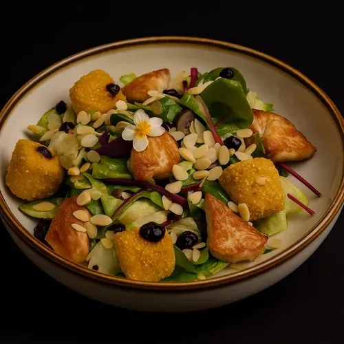 Salată cu curcan și brie crocant